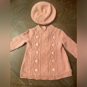 Pink sweater dress with matching beret